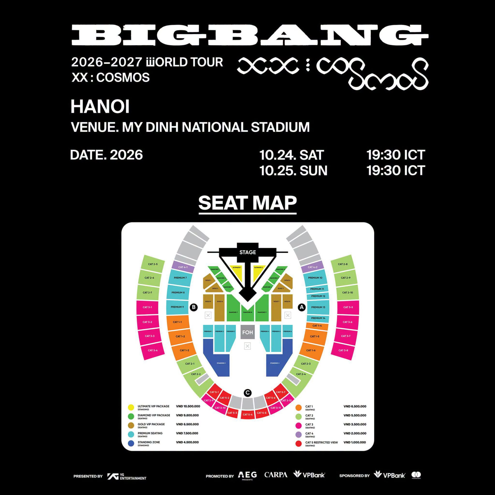 Poster BIGBANG 2026-2027 WORLD TOUR < XX : COSMOS > IN HANOI