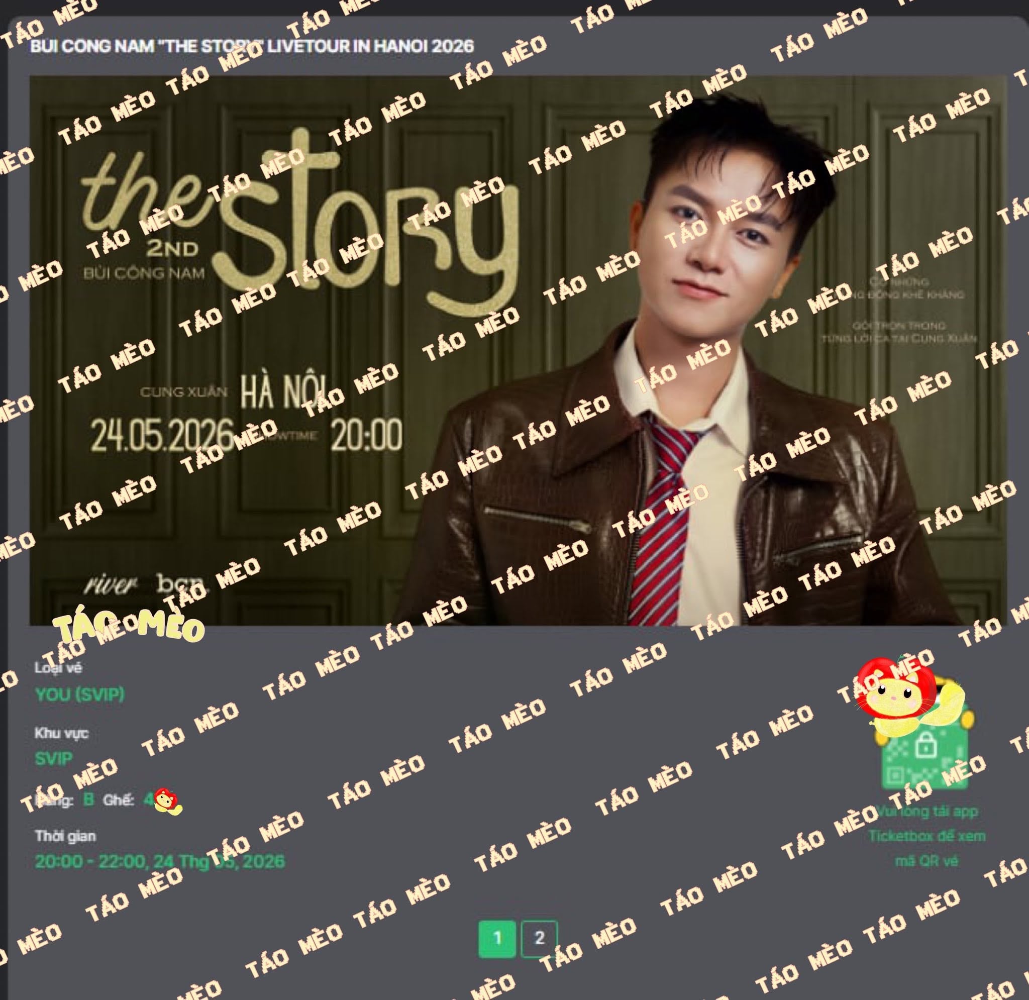 Booking confirmation 1: BÙI CÔNG NAM “THE STORY” LIVE TOUR IN HÀ NỘI 2026