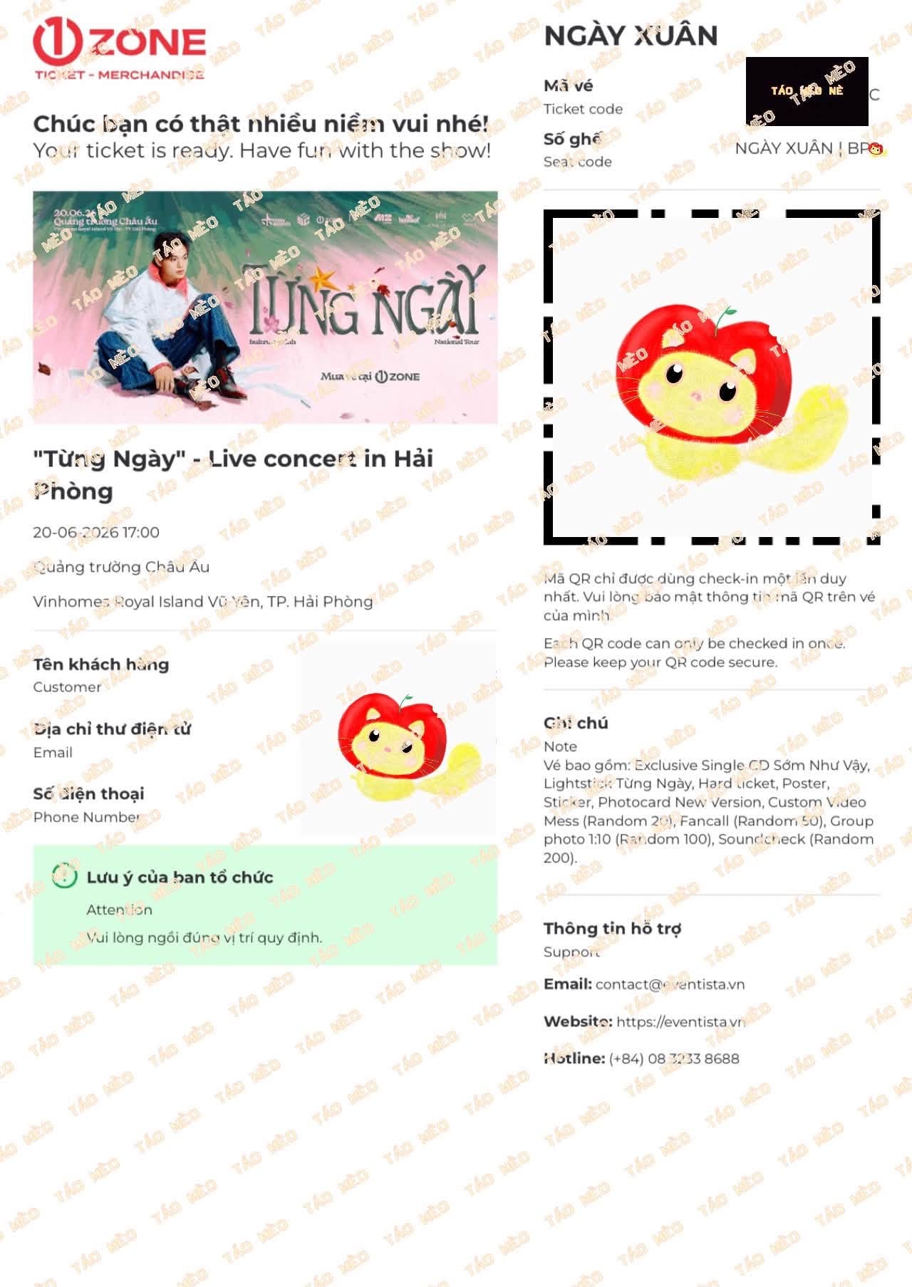 Booking confirmation 1: “TỪNG NGÀY” – LIVE CONCERT IN HẢI PHÒNG