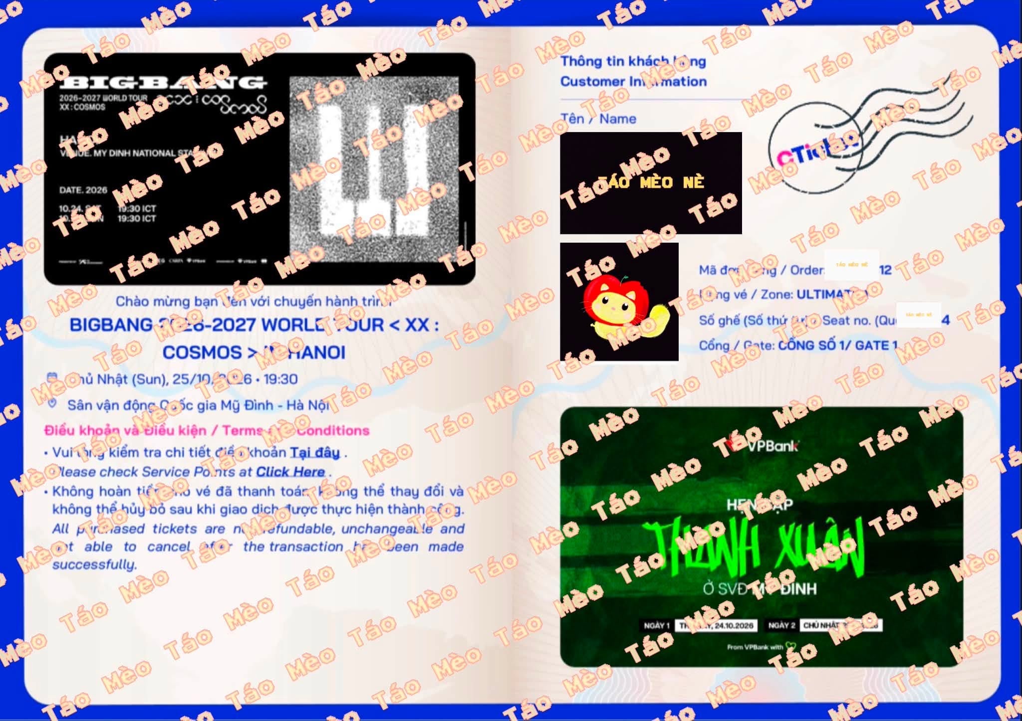 Booking confirmation 1: BIGBANG 2026-2027 WORLD TOUR < XX : COSMOS > IN HANOI