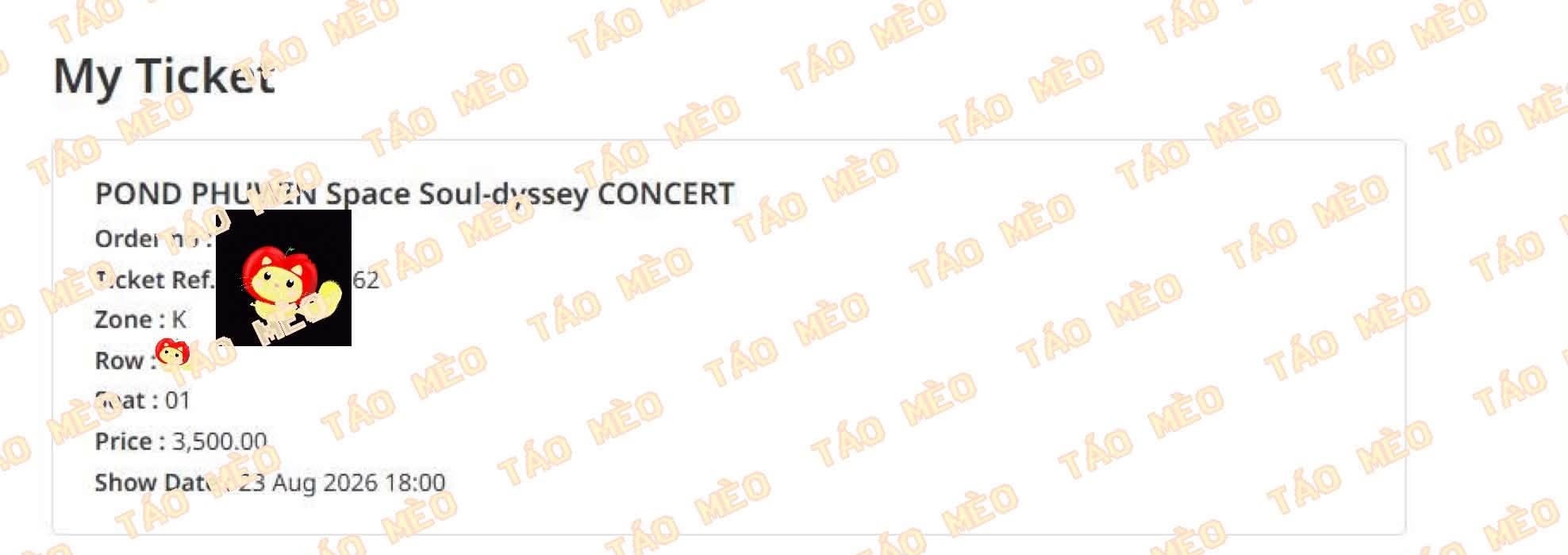 Booking confirmation 1: POND PHUWIN Space Soul-dyssey CONCERT