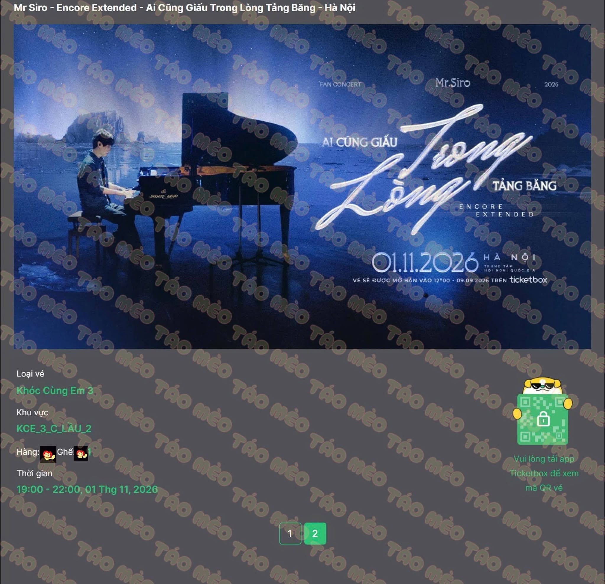 Booking confirmation 1: MR SIRO – FAN CONCERT: AI CŨNG GIẤU TRONG LÒNG TẢNG BĂNG
