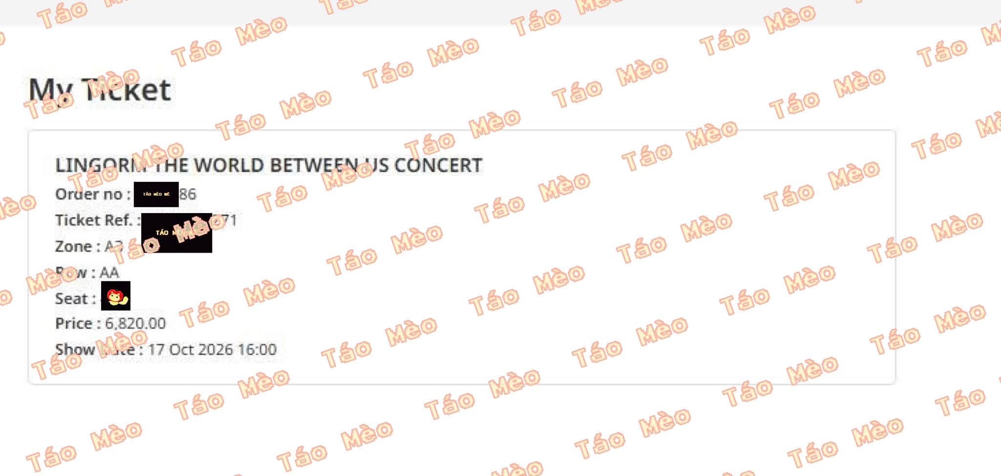 Booking confirmation 1: LINGORM THE WORLD BETWEEN US CONCERT IN BANGKOK