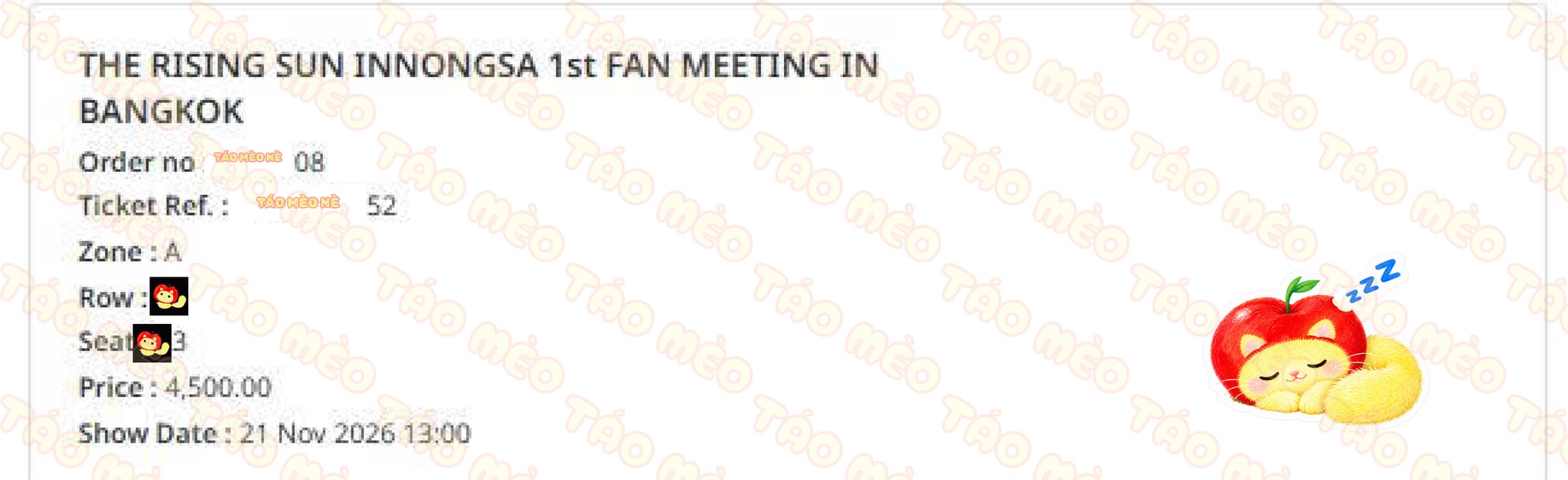 Booking confirmation 1: INN ONGSA 1st Fan Meeting in Bangkok: Rising Sun